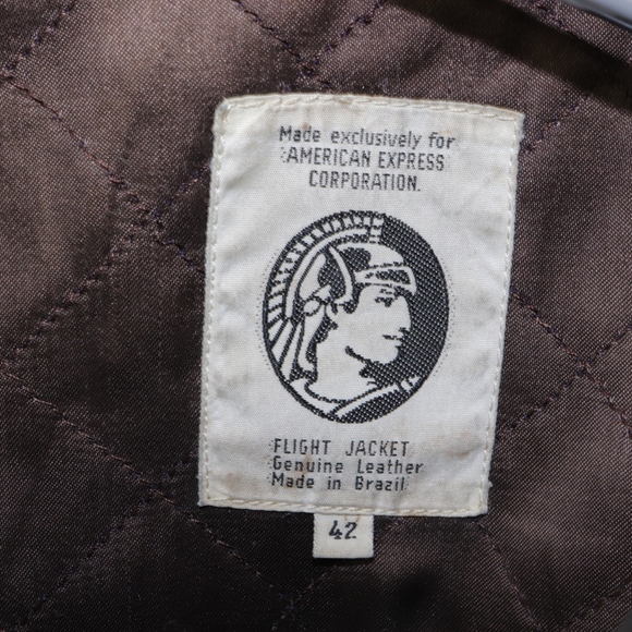 90s American Express Mens 42 Leather Jacket Brown - Picture 3 of 8